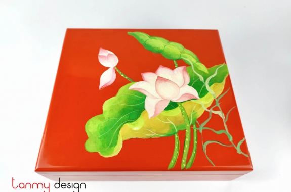 Lacquer box with hand painted lotus
